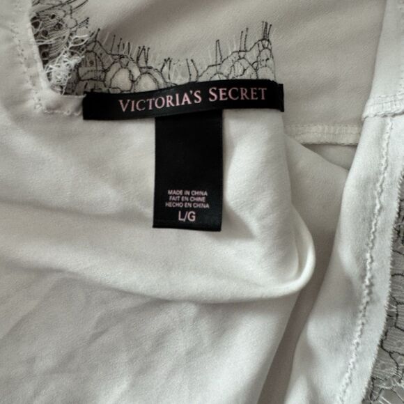 VICTORIAS SECRET Halter Babydoll Chemise White Black Lace Lingerie Sz Large NWOT - Picture 9 of 10